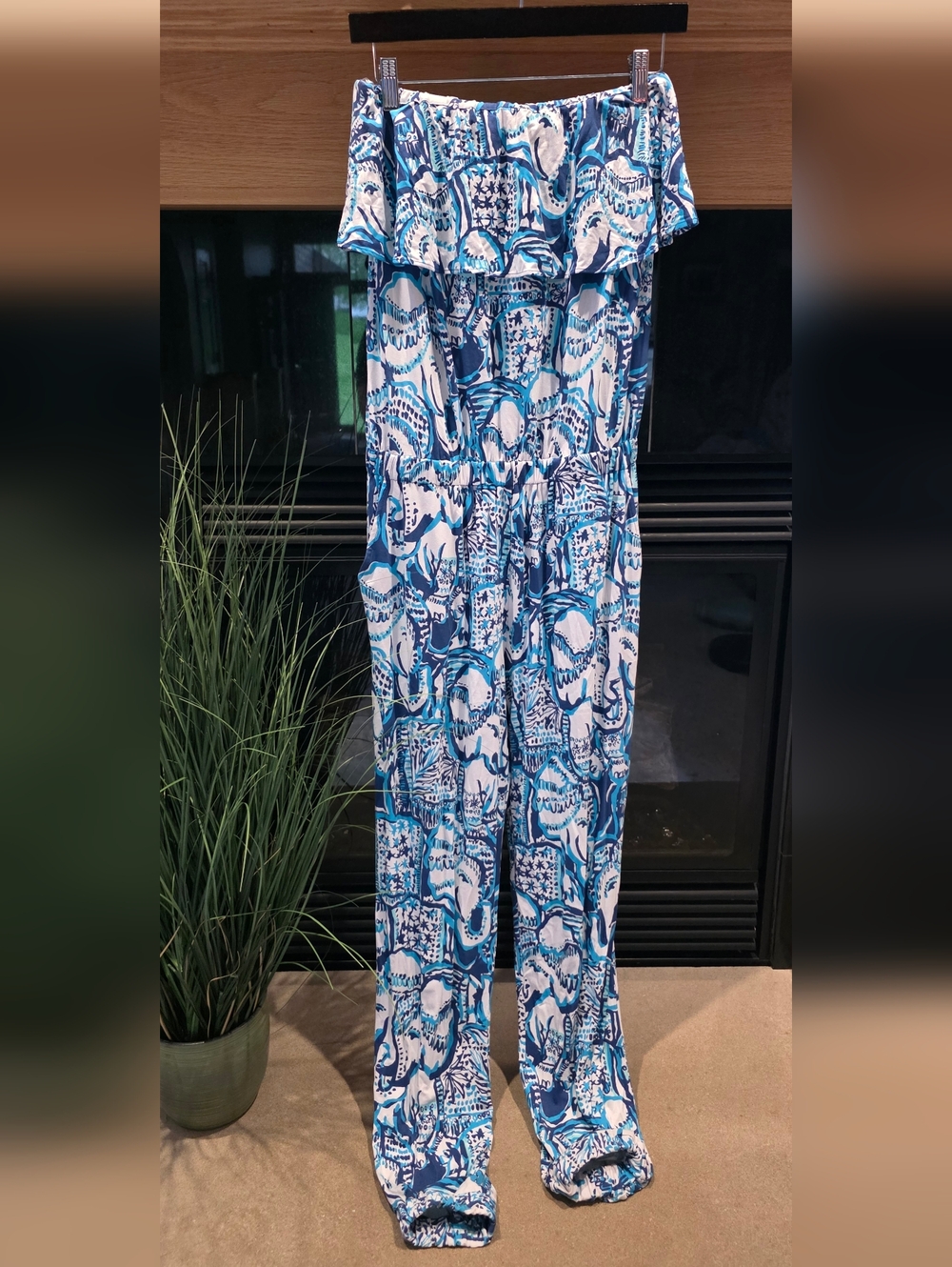 HTF 🦄 EUC Ailsie Jumpsuit in Indigo Keep on Trunkin 🌴 🐘 Size Medium